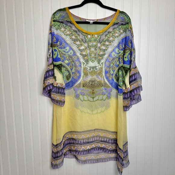 Cabi Marrakesh colorful sheer silk tunic 3/4 sleeve size small M43 - Picture 1 of 5
